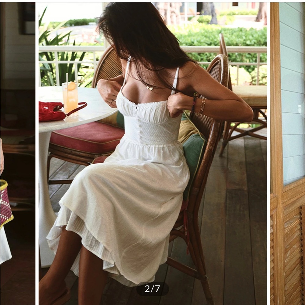 White cotton Dress: Ruffle Hem Cami Plain Midi Dress